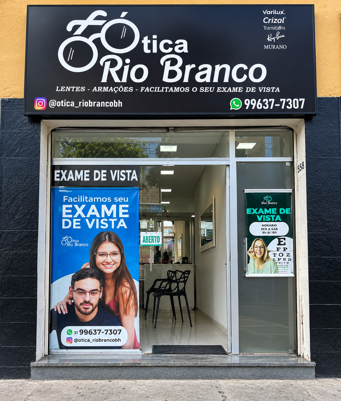 Fachada real da Ótica Rio Branco BH em Belo Horizonte